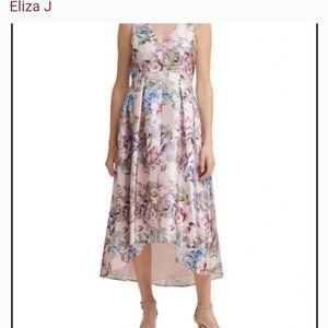 Eliza J Sleeveless V-Neck Floral Cocktail High/Low Dress Size 10